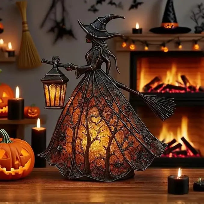 🧙♀️ Lampa czarownicy na Halloween, straszna gotycka dekoracja w kształcie latarni, wyjątkowa dekoracyjna figurka lampy stołowej, lampka nocna na nogach, odpowiednia do domu, ganku, biura, dekoracji na imprezę, może służyć jako prezent na Halloween.