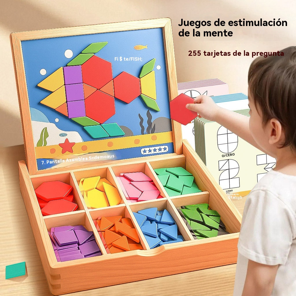 🧩 Juego educativo Tangram de madera con tablero doble cara – 🎁 Super oferta · Solo por tiempo limitado