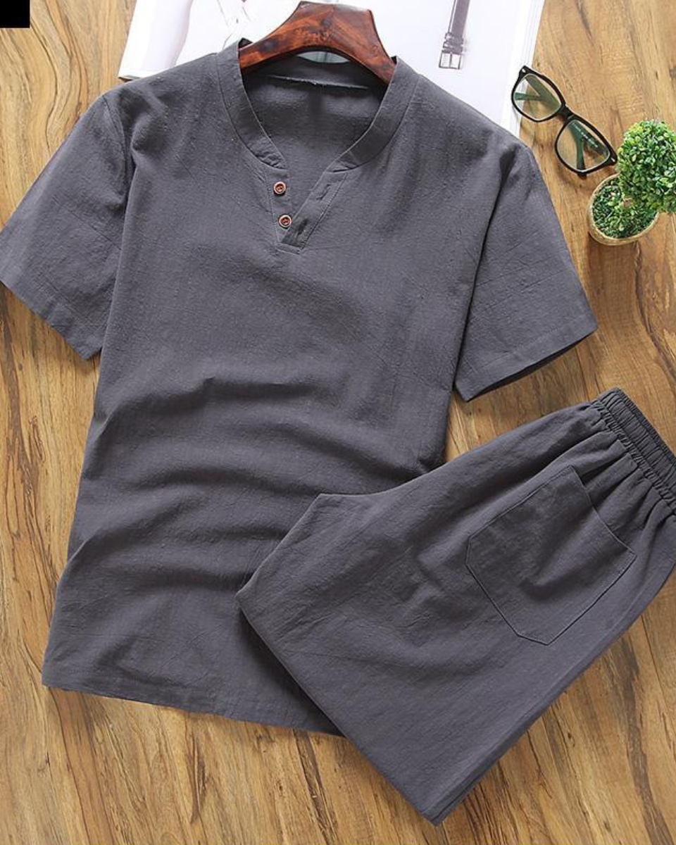 ✨🤩【Top + Pantaloni】 Costum de agrement pentru bărbați, lejer și respirabil, din bumbac și in de înaltă calitate