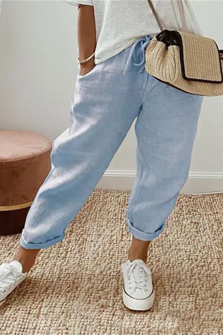 šćS-3XLćšš©³Pantaloni casual de damÄ, confortabili, respirabili, din bumbac Či in, la modÄ de varÄ, disponibili Ć®n mai multe culori