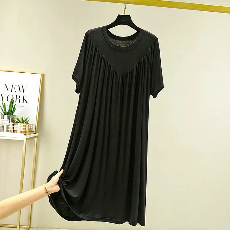 🔥【50% REDUCERE】💖【S-4XL】【40-180kg】✨Rochie de pijama 2025 – moale, confortabilă și relaxantă, cu mâneci scurte 🌙🛌