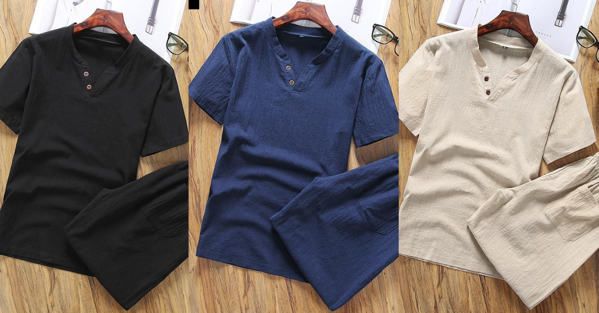 ✨🤩【Top + Pantaloni】 Costum de agrement pentru bărbați, lejer și respirabil, din bumbac și in de înaltă calitate