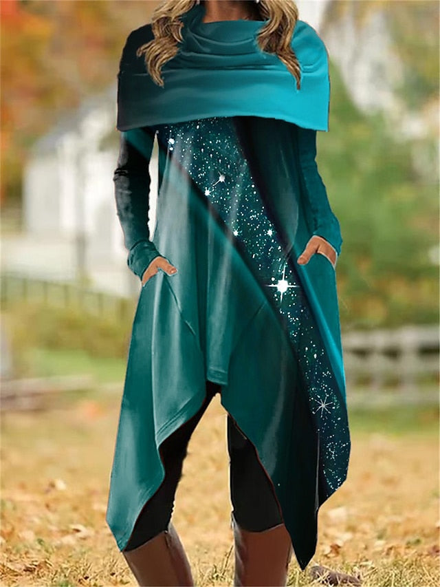 🔥【S-3XL】Modna potiskana obleka – omejena ponudba s 50% popustom! Eleganten potisk, nova favoritka za jesen in zimo.