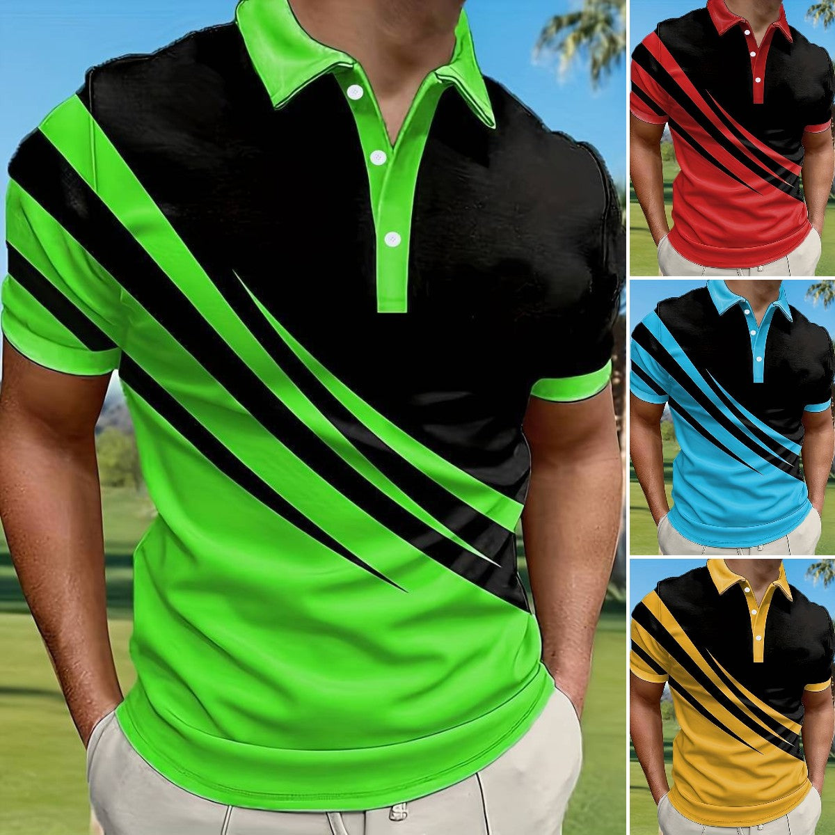 🔥【👔S-6XL】Jesenná akcia – Nová letná pánska 3D pruhovaná polo košeľa s potlačou