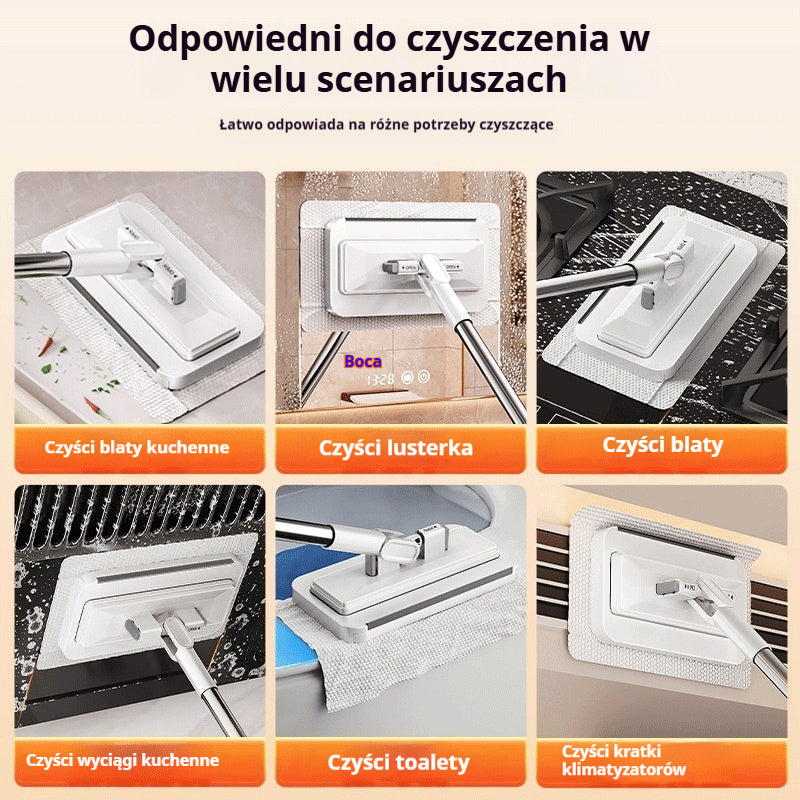 🧹 Zestaw 4 szt. | Mop z uchwytem na ściereczkę – bezdotykowe wyciskanie, wygodne sprzątanie