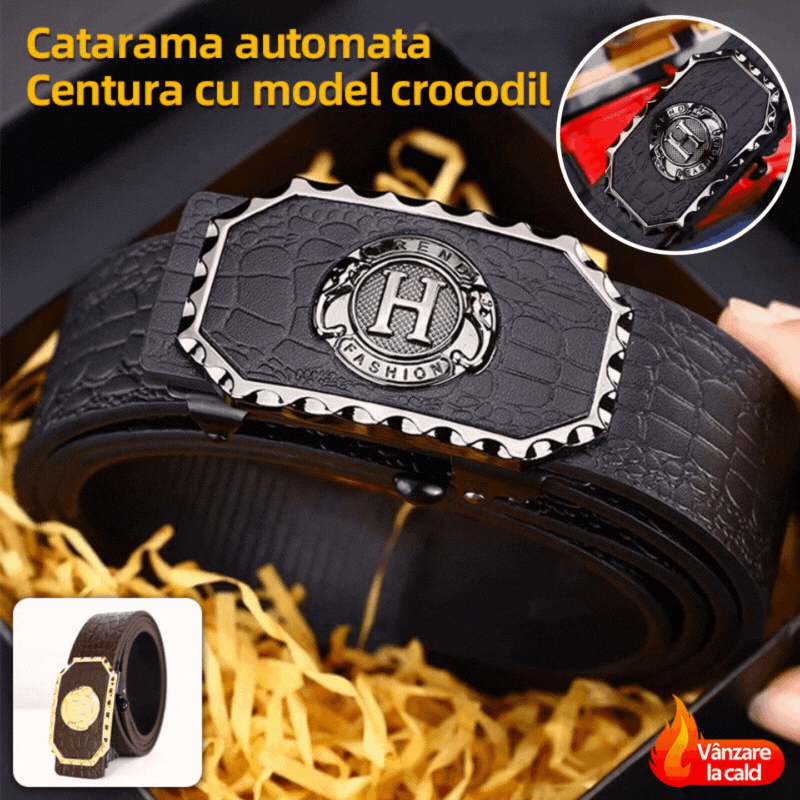 🔥🔥Curea pentru erminci din piele cu automat cataramă fără dinți, cura pentru erminci cu taramă interior, cu model de crocodil