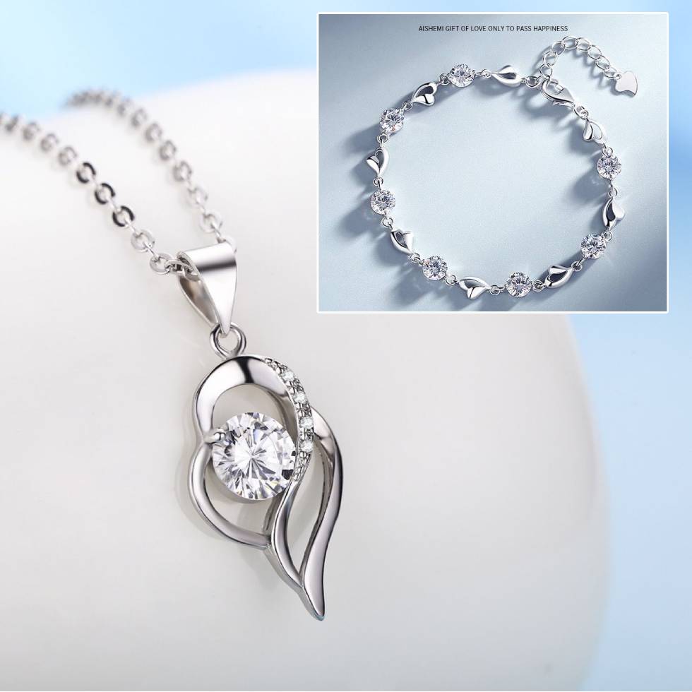 💎💖【Akcja 1+1】✨ Luksusowy zestaw ze srebra 925 – bransoletka i naszyjnik