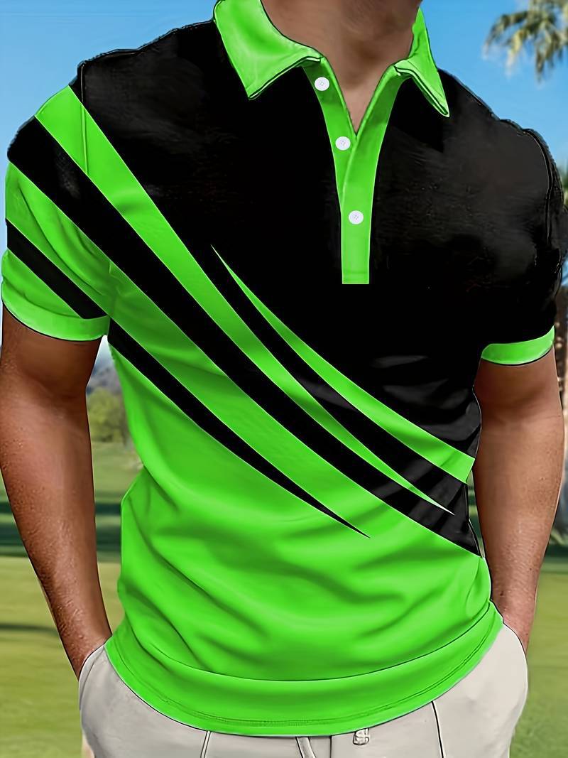 🔥【👔S-6XL】Jesenná akcia – Nová letná pánska 3D pruhovaná polo košeľa s potlačou