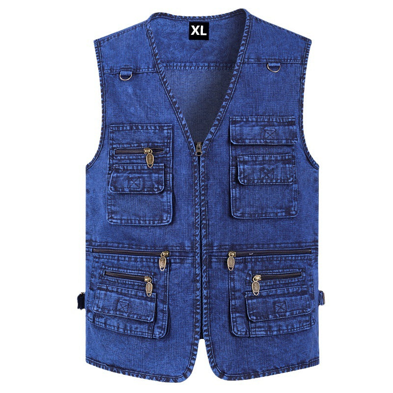 🔥 【Нова колекция -50% 】Мъжки дънков елек с много джобове 【XL–7XL】 – Издръжлив, дишащ и удобен