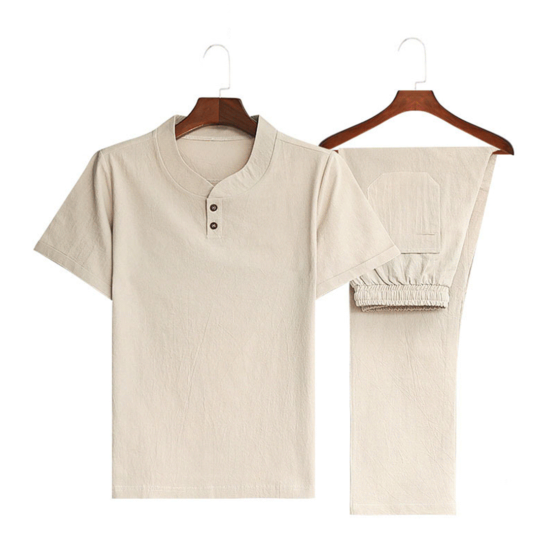 ✨🤩【Top + Pantaloni】 Costum de agrement pentru bărbați, lejer și respirabil, din bumbac și in de înaltă calitate