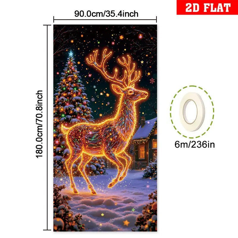 🎄 Fluorescencyjny baner bożonarodzeniowy UV na drzwi i tło imprezowe – wisząca dekoracja świąteczna