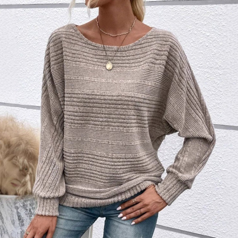 🔥【S-3XL】Dámsky top s pruhovaným vzorom – s okrúhlym výstrihom a dlhým rukávom, mäkký a pohodlný