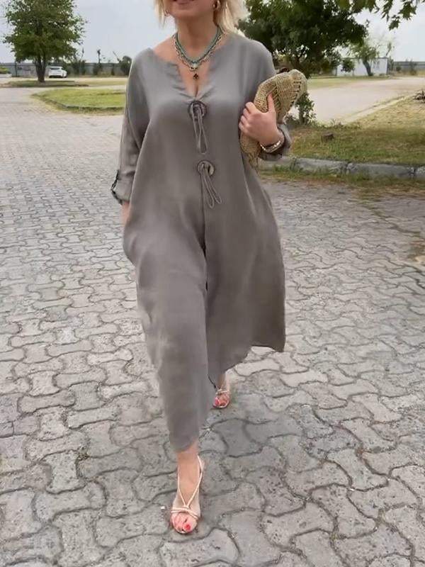 💖👗【S-5XL】Neformálne šaty s výstrihom do V z bavlny a ľanu