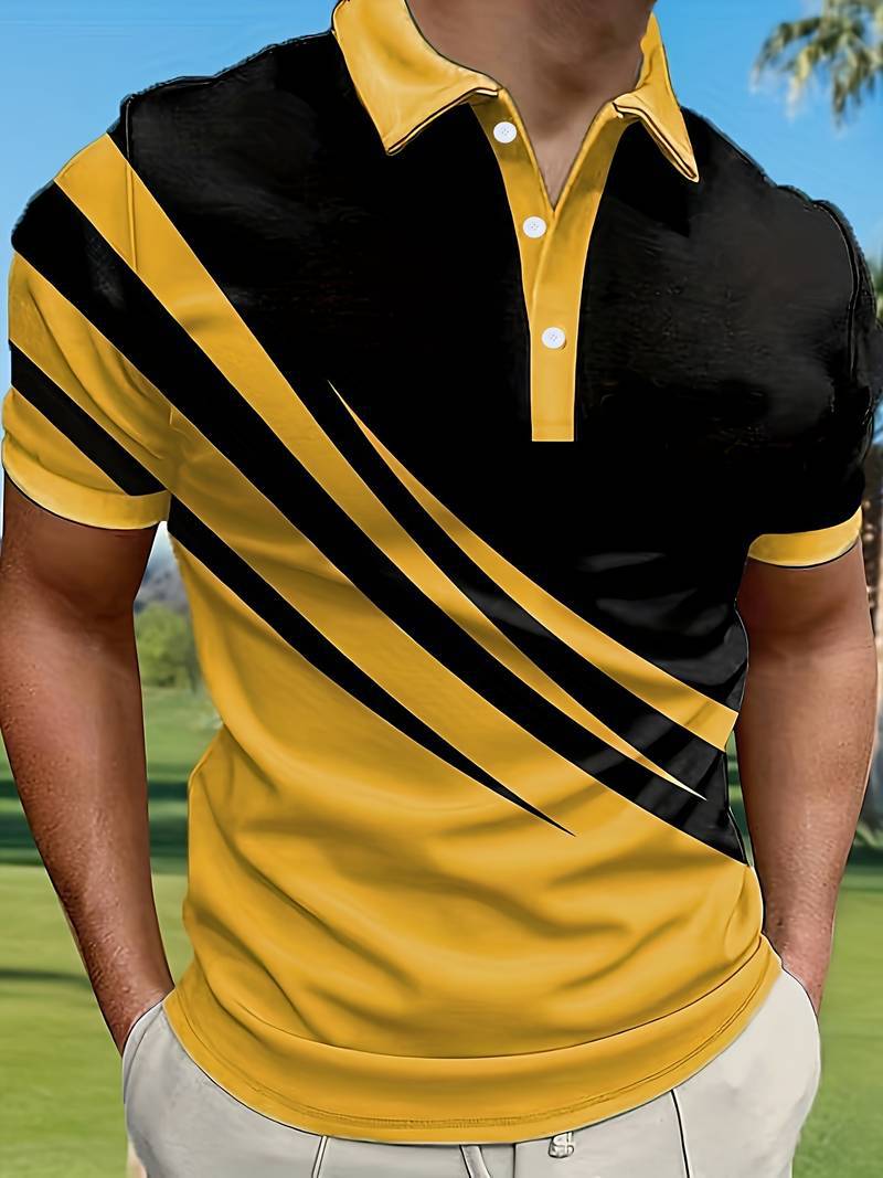 🔥【👔S-6XL】Jesenná akcia – Nová letná pánska 3D pruhovaná polo košeľa s potlačou