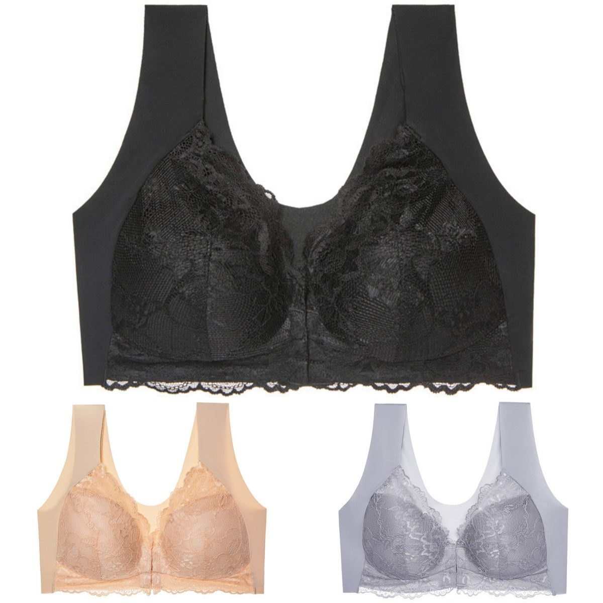 ✨【3 kusy】Veľká sexy podprsenka s predným zapínaním bez kostice – Krásny dizajn na chrbte + Zľava