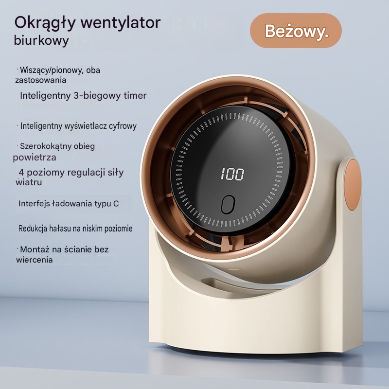 🧊🍃Nowy bezłopatkowy wentylator biurkowy typu turbina | Możliwość montażu na ścianie