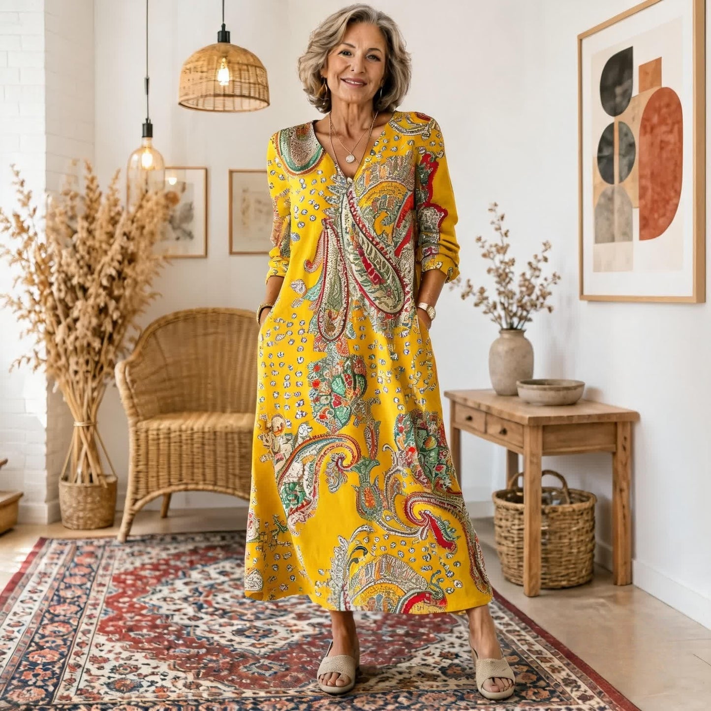 ✨【S-5XL】Sukienka maxi w stylu boho z etnicznym wzorem i korzystnym krojem