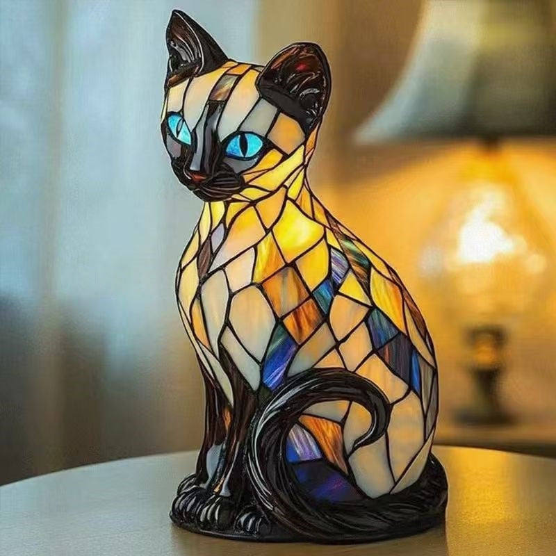 【Brezplačna dostava】🐱Namizna svetilka v obliki mačke, retro nočna svetilka iz pisane smole, z mačjo tematiko