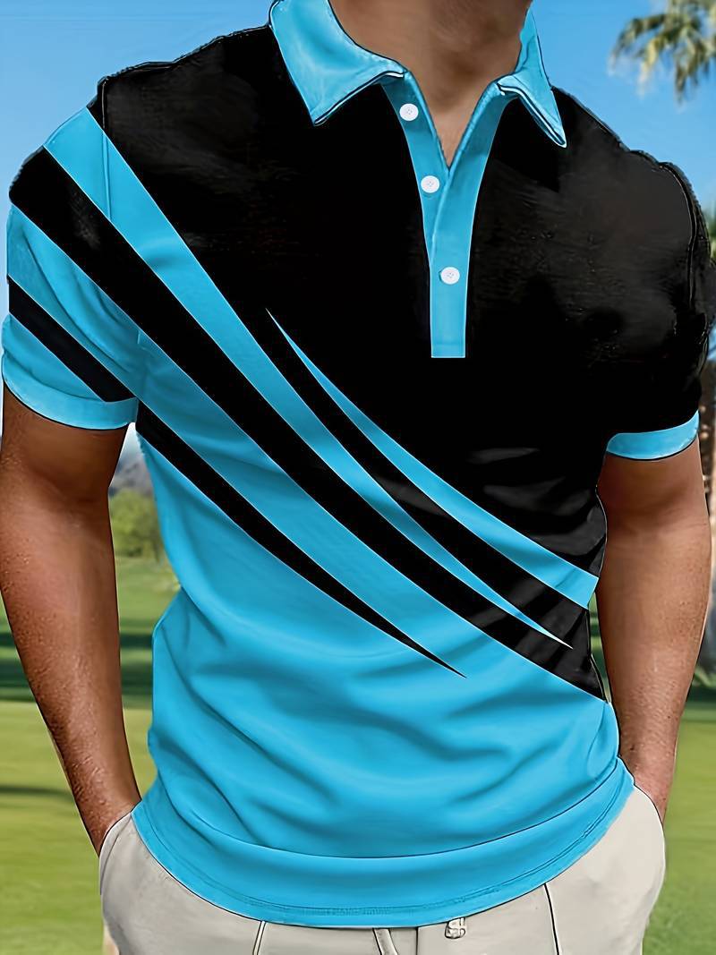 🔥【👔S-6XL】Jesenná akcia – Nová letná pánska 3D pruhovaná polo košeľa s potlačou