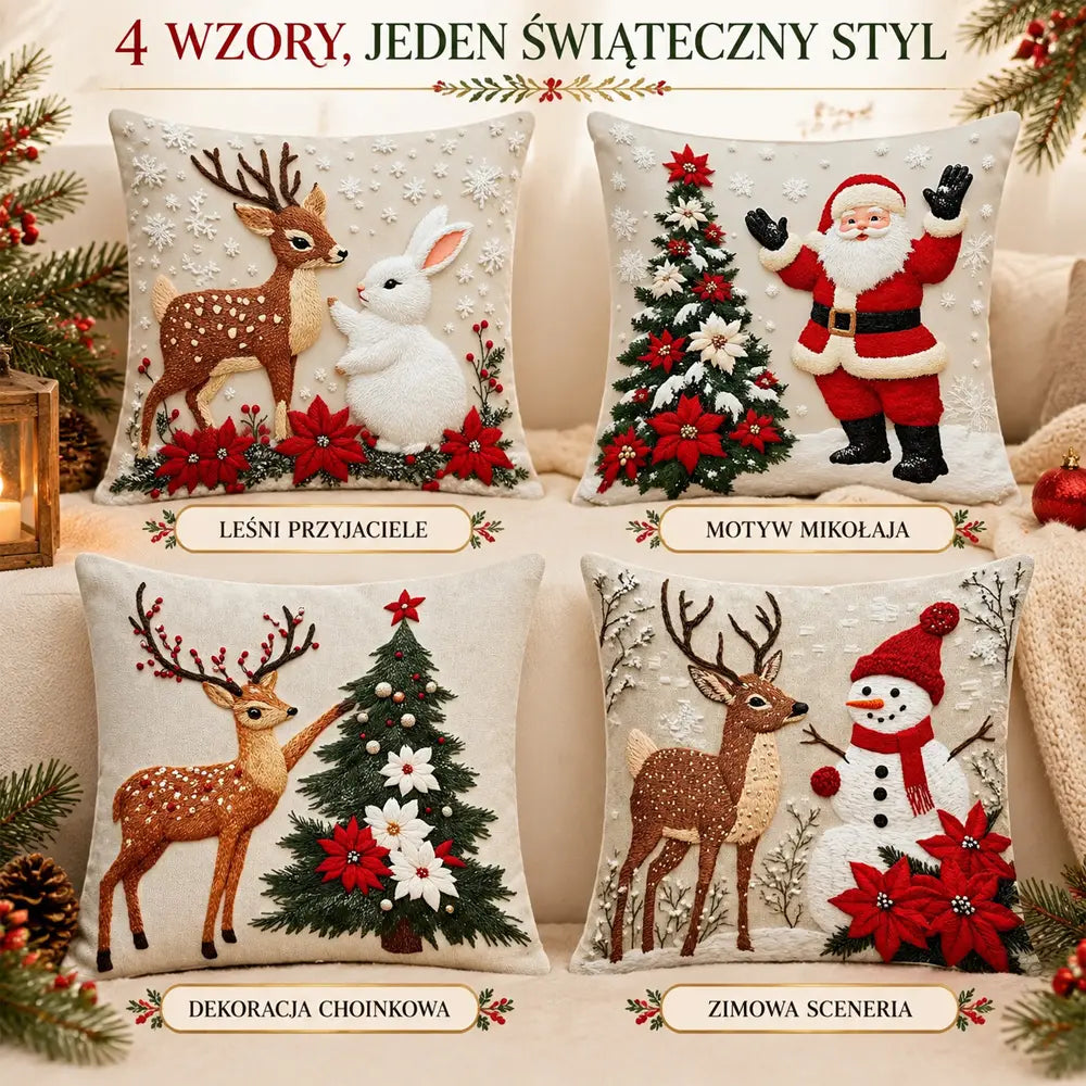 🎄【Zestaw 4 szt.】Świąteczne poduszki dekoracyjne – stwórz przytulny klimat w swoim domu