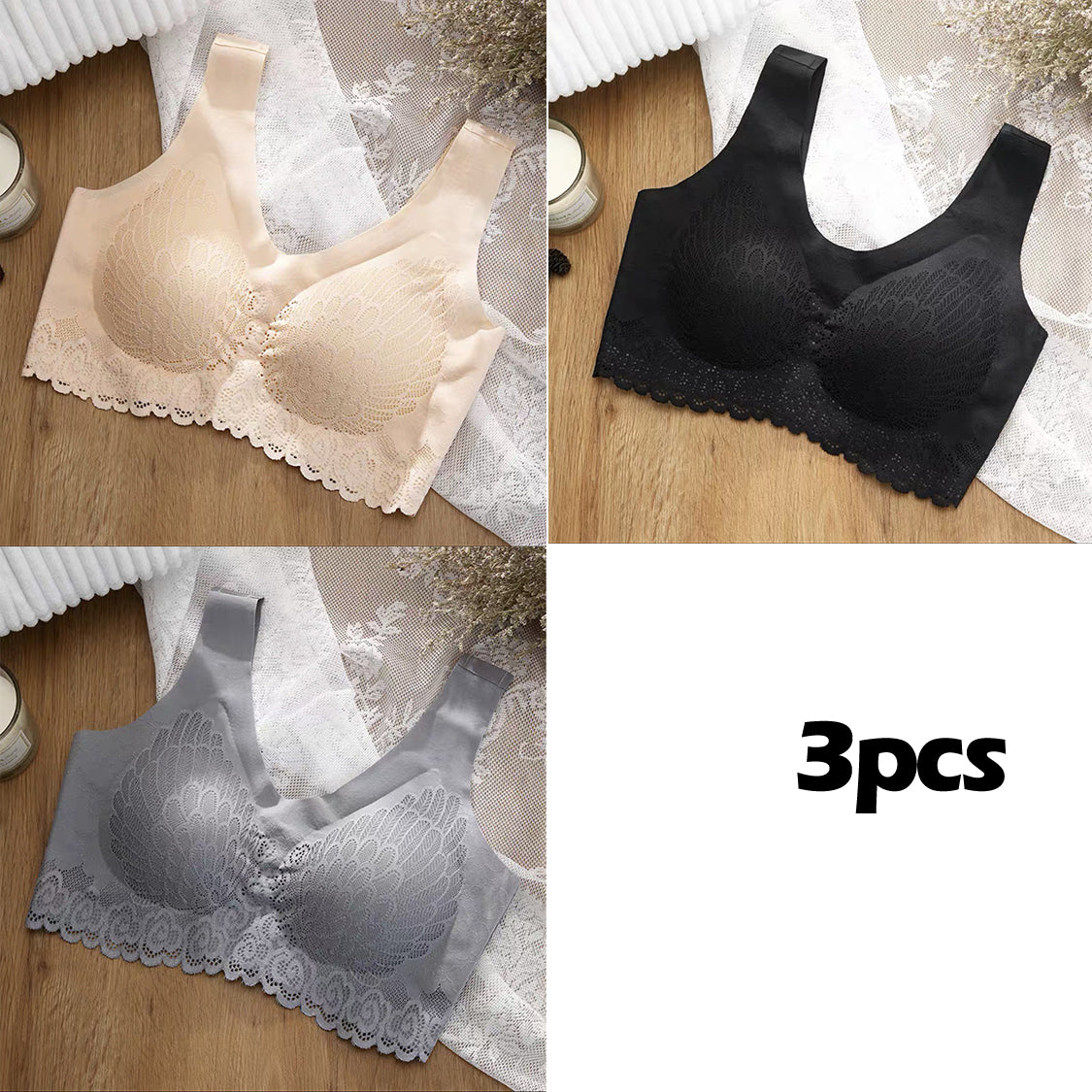 💖👙【3 ks】✨Pohodlná čipkovaná podprsenka pre plnšie veľkosti – ľahká, priedušná, elegantne zakrýva, kvalitný materiál