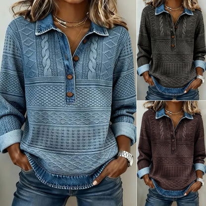 🔥【50% SLEVA】 Nové dámské tričko vysoké kvality s kontrastními švy a polo-zapínáním — retro styl, snadno kombinovatelné