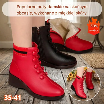 💟【40% ZNIŻKI】👢【35-41】2026 Jesienne i zimowe modne damskie kozaki z miękkiej skóry i skośnym obcasem