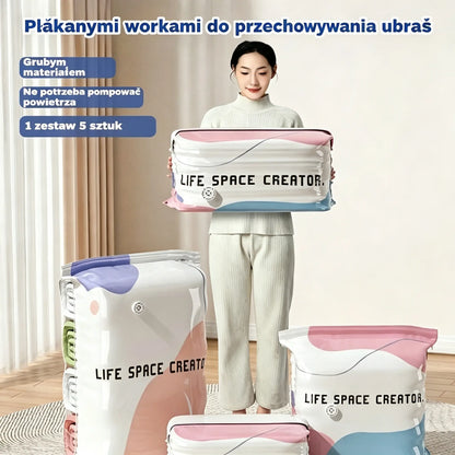👕📦【Zestaw 5 sztuk!23.8 zł / sztuka】Worki próżniowe do kompresji ubrań, nie wymagają pompki | Dwuwarstwowy pasek uszczelniający o pogrubionej konstrukcji zapobiegający pękaniu i przeciekaniu.