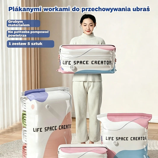 👕📦【Zestaw 5 sztuk!23.8 zł / sztuka】Worki próżniowe do kompresji ubrań, nie wymagają pompki | Dwuwarstwowy pasek uszczelniający o pogrubionej konstrukcji zapobiegający pękaniu i przeciekaniu.