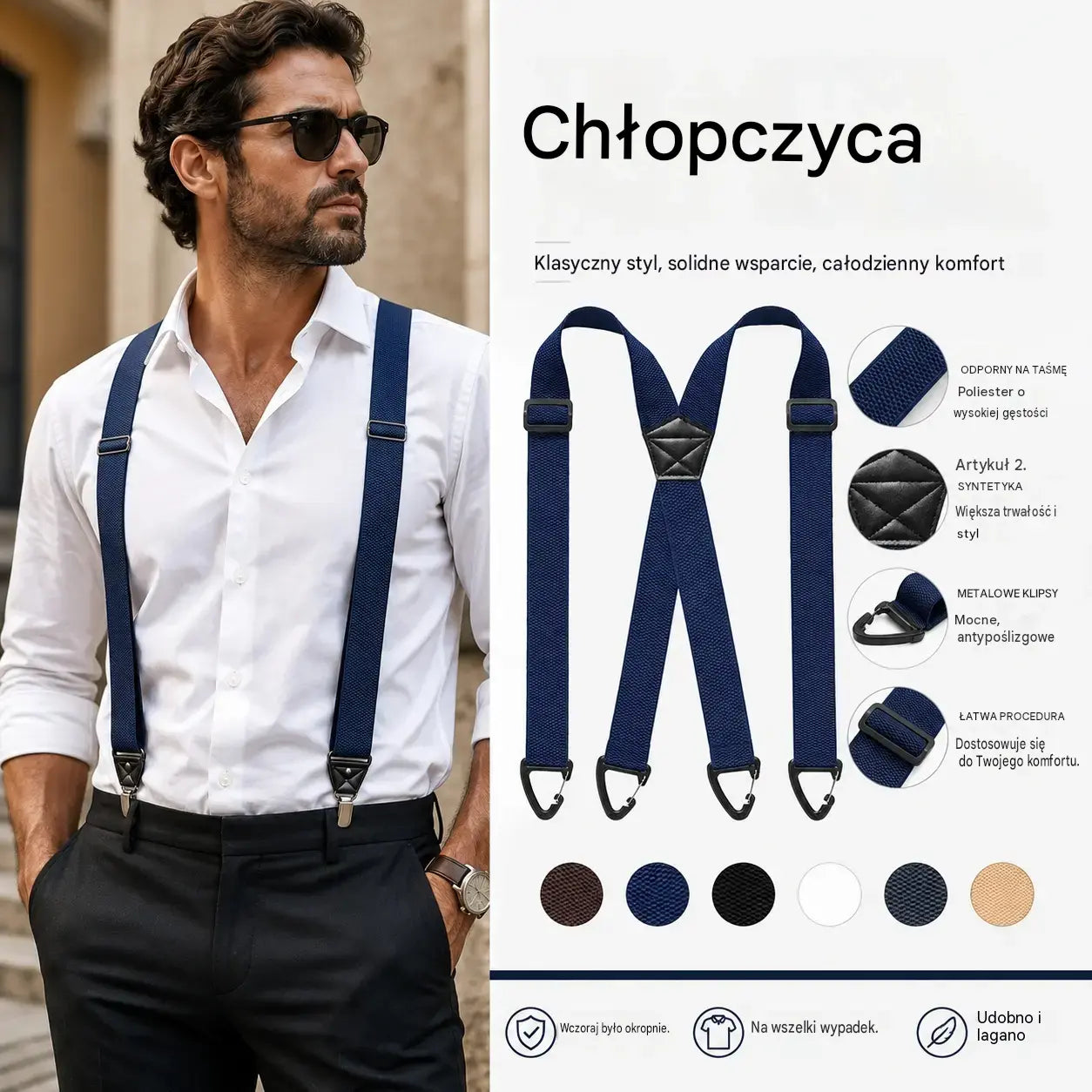 📢📢50% zniżki! 🧷szelki męskie z metalowymi klipsami do codziennych stylizacji