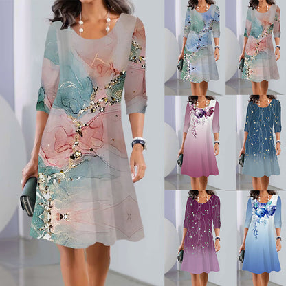 💐👗【Časovo obmedzená ponuka】【S-3XL】2025 Jarné midi šaty s okrúhlym výstrihom a dlhým rukávom, módne a neformálne