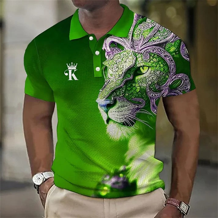 ✨【S-6XL】Męska koszulka polo z nadrukiem 3D z lwem