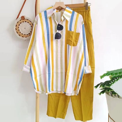🔥【50%OFF】🤩【S-5XL】🌸Jarní pruhovaný ležérní dvoudílný oblek