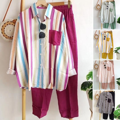 🔥【50%OFF】🤩【S-5XL】🌸Jarní pruhovaný ležérní dvoudílný oblek