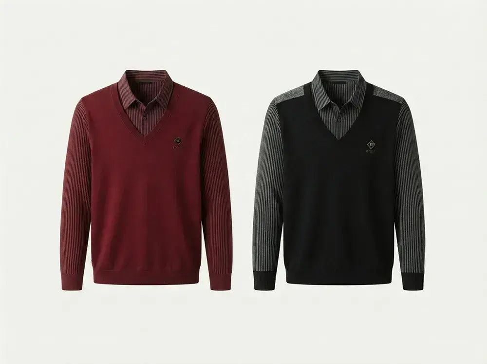 【M-4XL】Camiseta polo de cachemira de alta calidad con diseño patchwork para hombre - Cálida y versátil