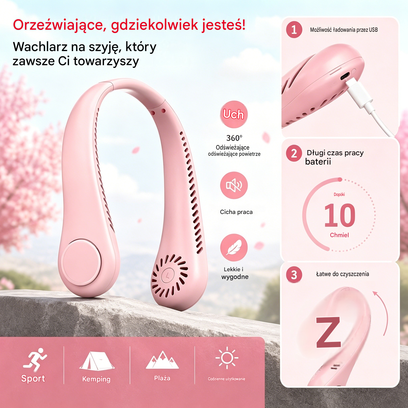 💨 Wentylator na szyję z funkcją chłodzenia – wyjątkowo cichy, przenośny i obracany o 360° – idealny na lato 🌞