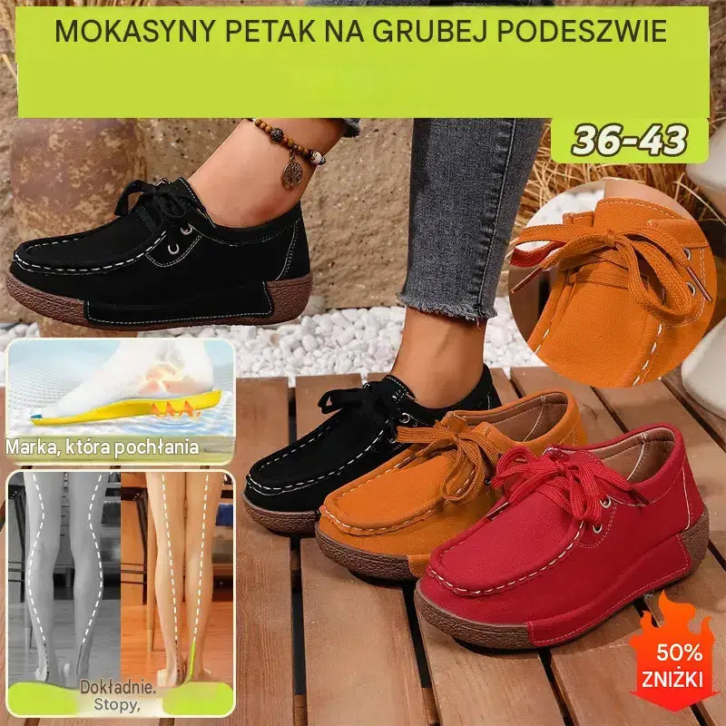 🔥🌟【50% zniżki】Damskie buty na grubej podeszwie z okrągłym noskiem – wygodne i modne buty zapewniające wsparcie stóp