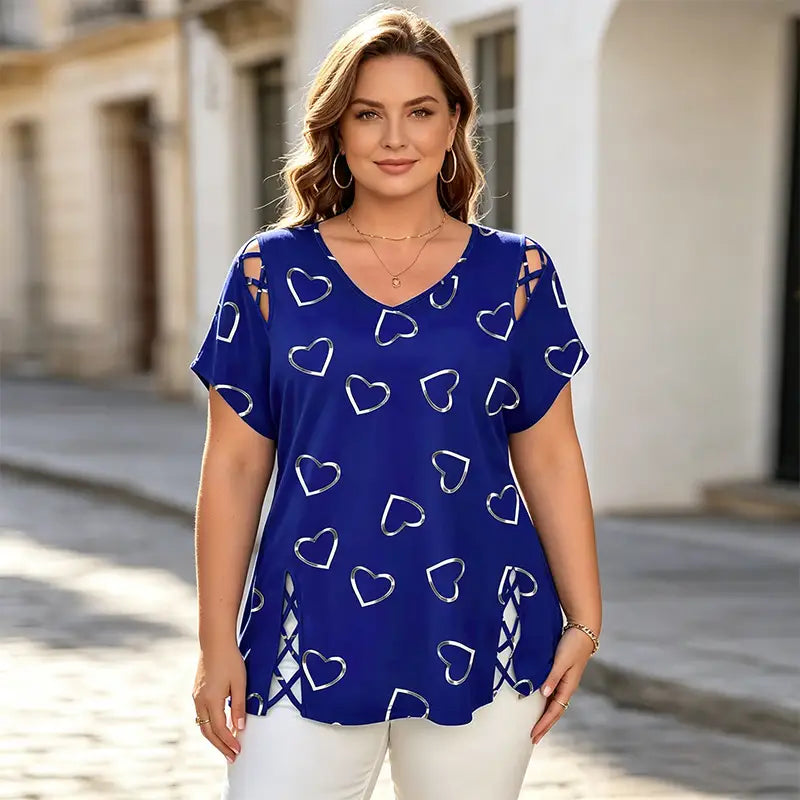 👚【S-5XL】Módne tričko s výstrihom do V a výrezom v tvare srdca