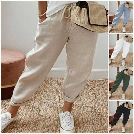 🌈【S-3XL】🎈🩳Nowe letnie modne damskie wygodne, oddychające spodnie casualowe z bawełny i lnu, dostępne w wielu kolorach