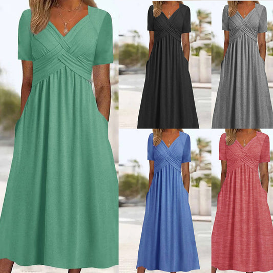 🤩【S-3XL】 Středně dlouhé ležérní šaty v čisté barvě