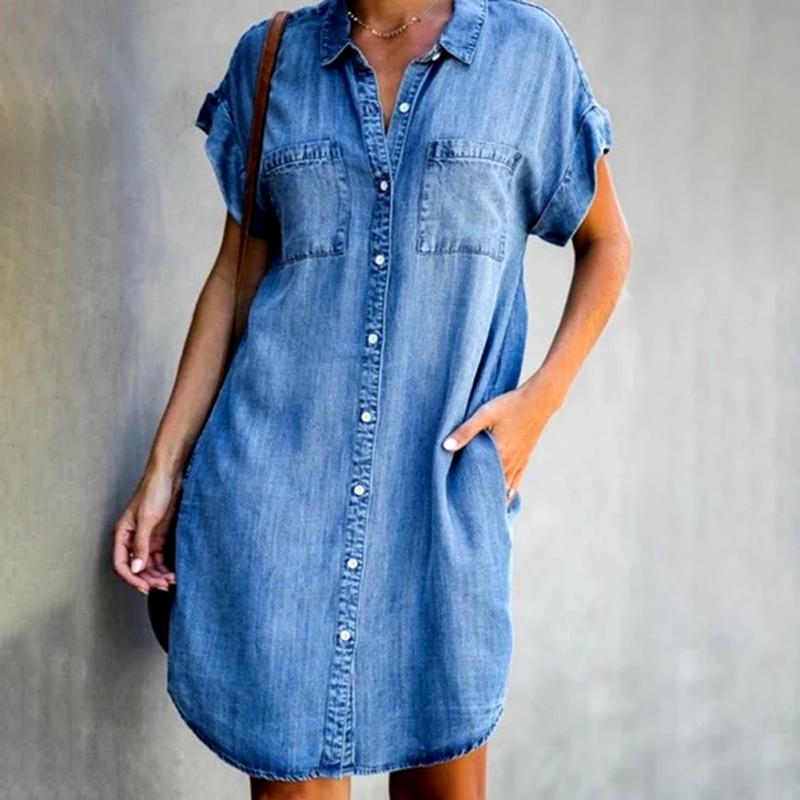 🔥【Zľava 50%】✨😍【S-5XL】Džínsové šaty s krátkym rukávom