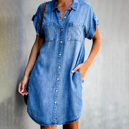 🔥【Zľava 50%】✨😍【S-5XL】Džínsové šaty s krátkym rukávom