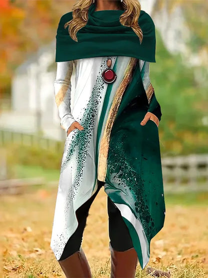 🔥【S-3XL】Modna potiskana obleka – omejena ponudba s 50% popustom! Eleganten potisk, nova favoritka za jesen in zimo.