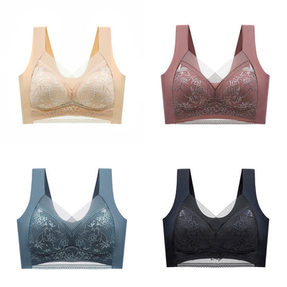 🔥【1 set 4 bucăți】Vânzare fierbinte 👙【40-110 KG】 Sutien confortabil, fără cusături, din dantelă, mărime mare