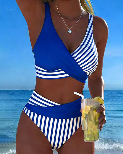 【40-100kg】Dwuczęściowe, kolorowe bikini w bloki i paski✅️Płatność gotówką przy odbiorze