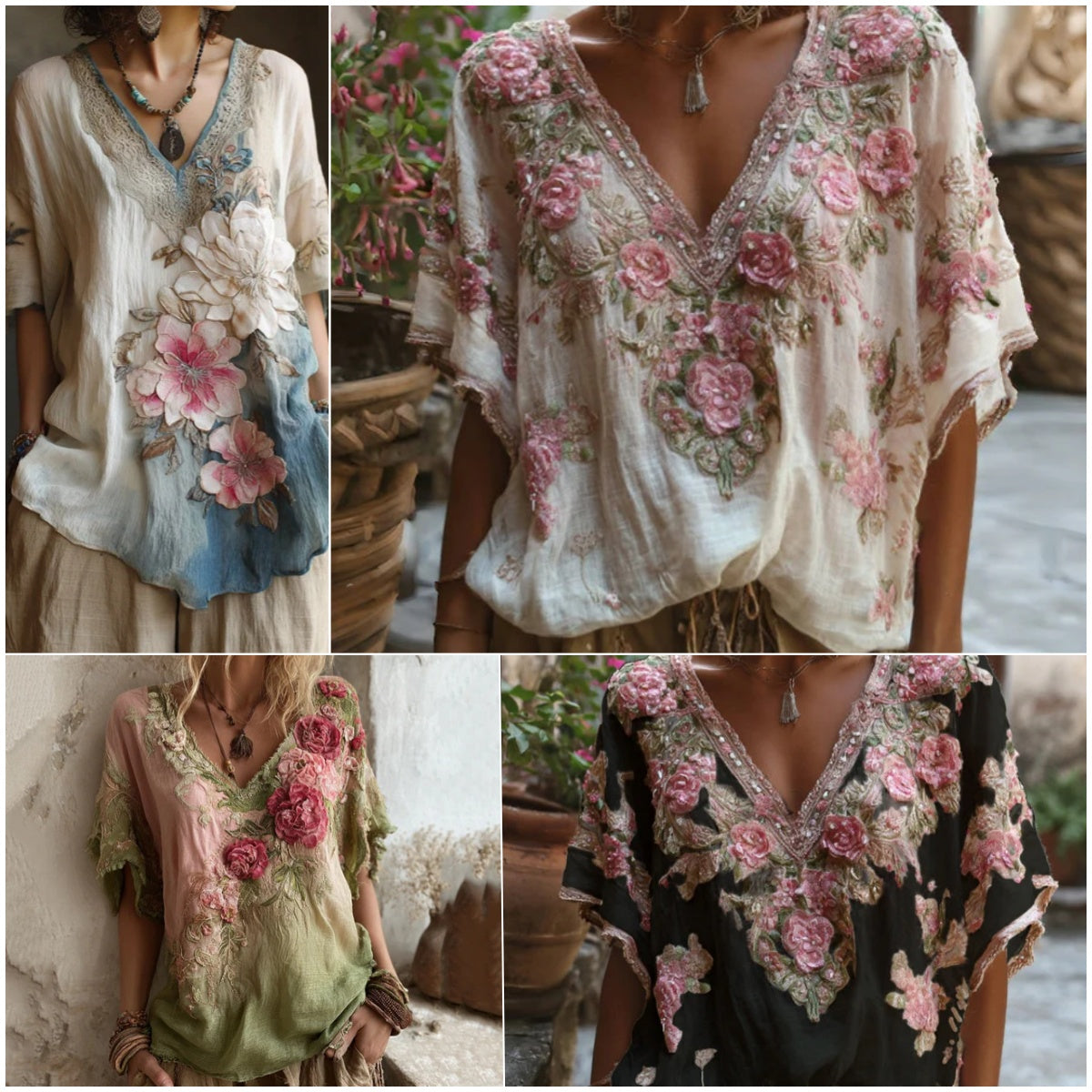 💕🌺【Oferta limitada】🔥Blusa elegante con cuello en V profundo y estampado floral  Tallas S-4XL
