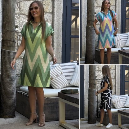 ✨✨【S-5XL】Luźna Sukienka Plus Size z Geometrycznym Wzorem – Komfort✅️Płatność gotówką przy odbiorze