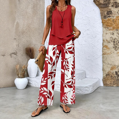 👗【S-2XL】 Komplet damski – top bez rękawów + spodnie z szerokimi nogawkami, elegancki i wygodny