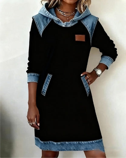 🌷🌞 【S–3XL】 Zimske džínsovske patchwork obleke s kapuco · Udobne · Stilsko za vsak dan · -50% + hitra dostava