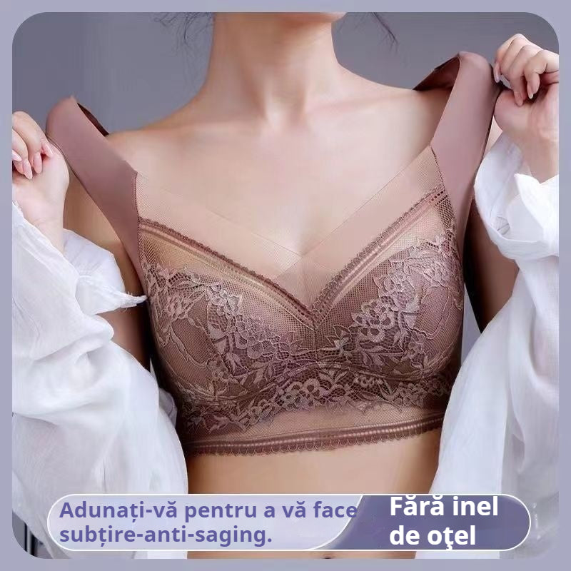 🔥【1 set 4 bucăți】Vânzare fierbinte 👙【40-110 KG】 Sutien confortabil, fără cusături, din dantelă, mărime mare
